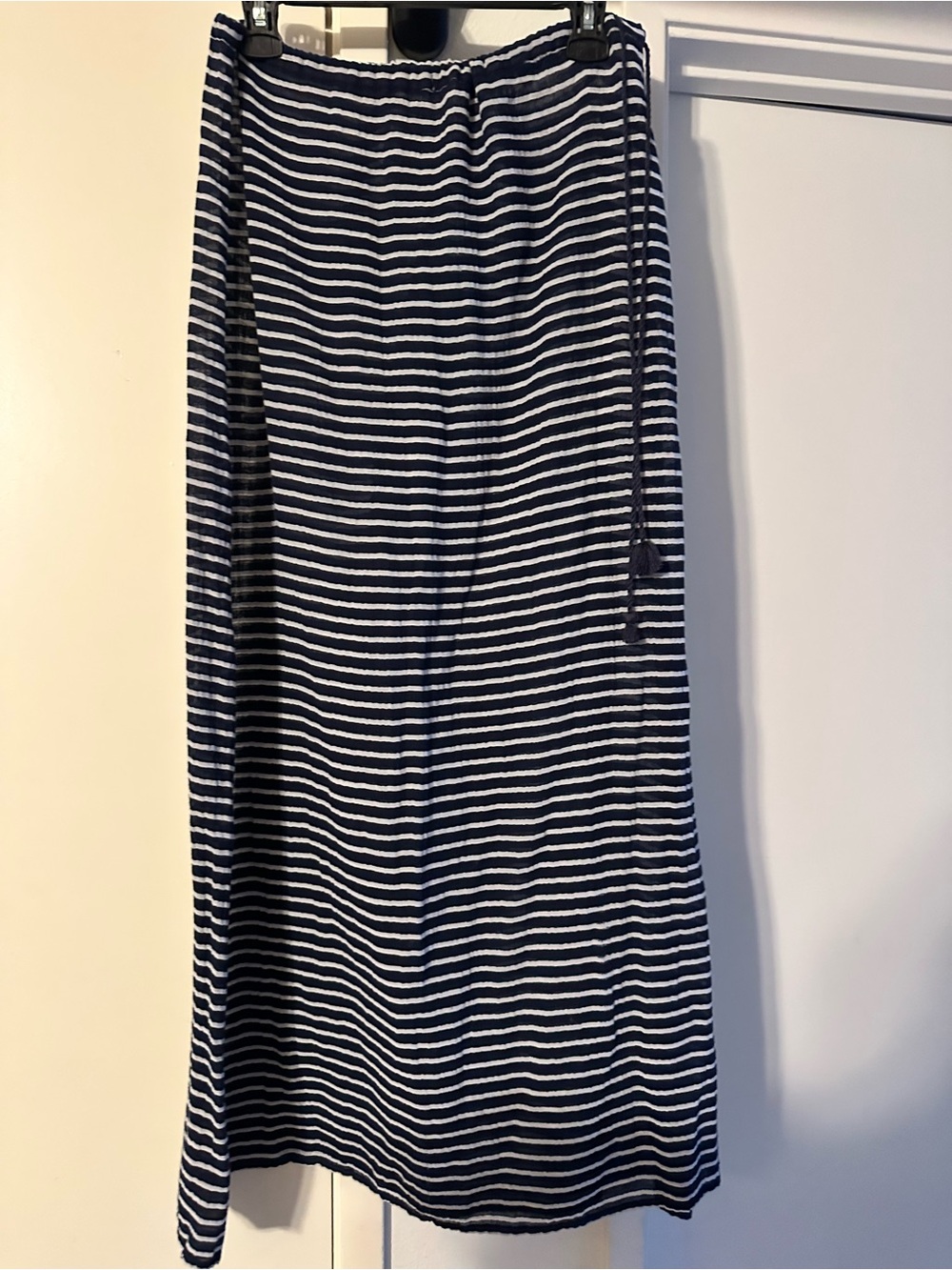 Striped Navy and White Maxi Skirt - Casual Pull-On